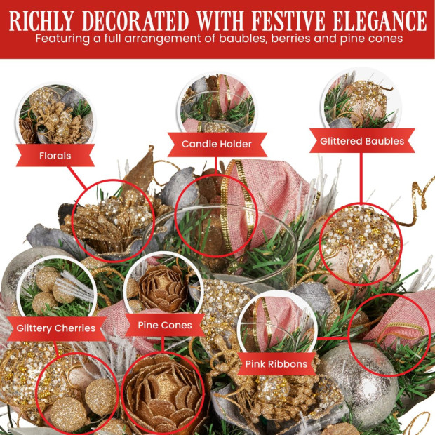 Christabelle 26cm Christmas Centrepiece - Christmas Blush Image 6