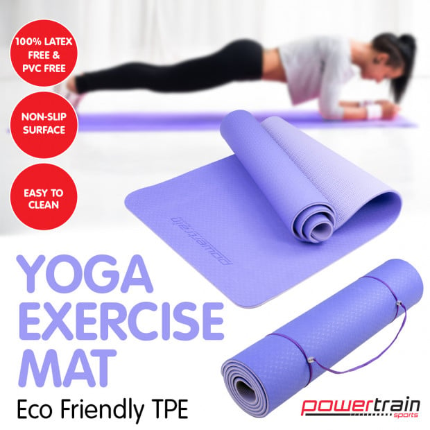 Powertrain Eco-Friendly TPE Pilates Exercise Yoga Mat 8mm - Light Purple Image 2