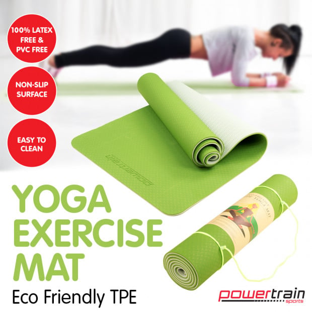 Powertrain Eco-Friendly TPE Pilates Exercise Yoga Mat 8mm - Green Image 3