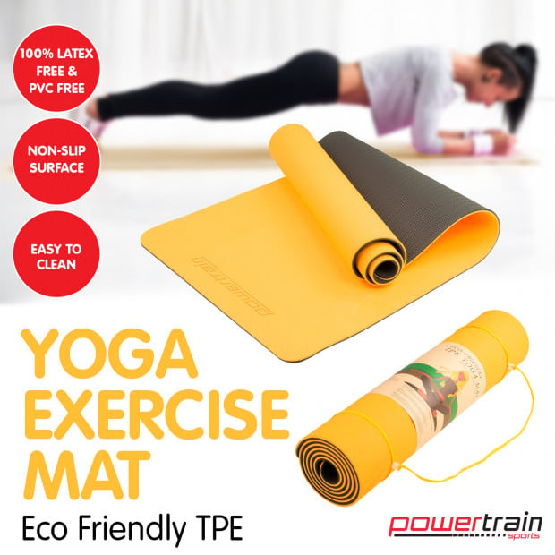 Powertrain Eco-Friendly TPE Pilates Exercise Yoga Mat 8mm - Orange Image 2