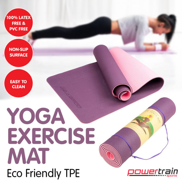 Powertrain Eco-Friendly TPE Pilates Exercise Yoga Mat 8mm - Dark Purple Image 3