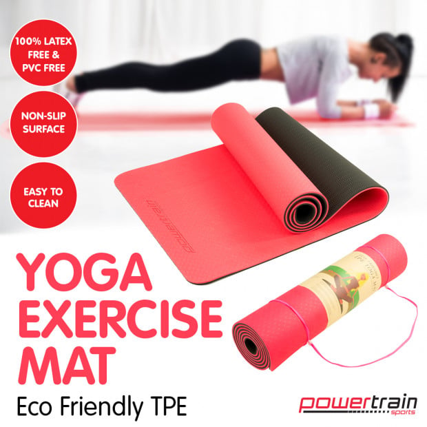 Powertrain Eco-Friendly TPE Pilates Exercise Yoga Mat 8mm - Red Image 5