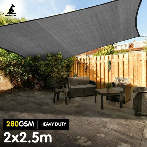 Wallaroo 280GSM Outdoor Sun Shade Sail Canopy Grey 2m x 2.5m