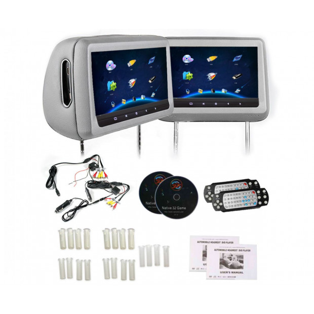2x 10.1in Headrest Car Monitor Hdmi 1080p Dvd Player SD USB Grey Image 2
