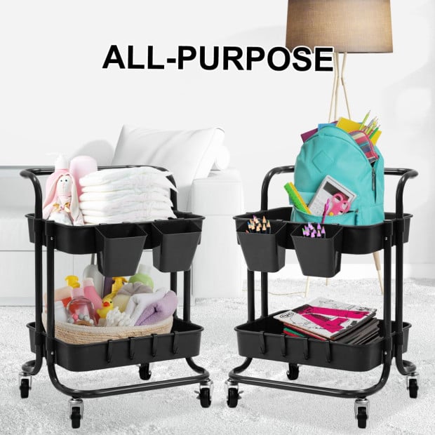 Kitchen Utility Trolley Cart Storage 2 Tier - Black Image 4
