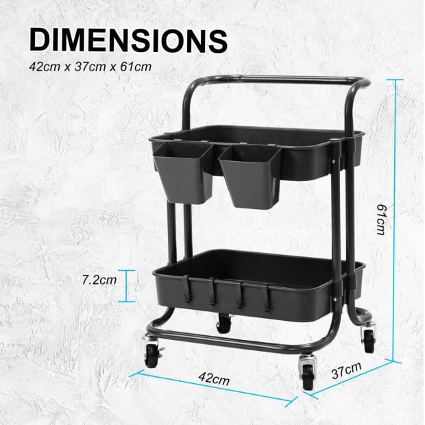 Kitchen Utility Trolley Cart Storage 2 Tier - Black Image 8