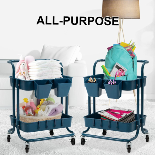 Kitchen Trolley Cart Storage 2 Tier - Blue Image 4