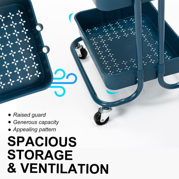 Kitchen Trolley Cart Storage 2 Tier - Blue Image 6
