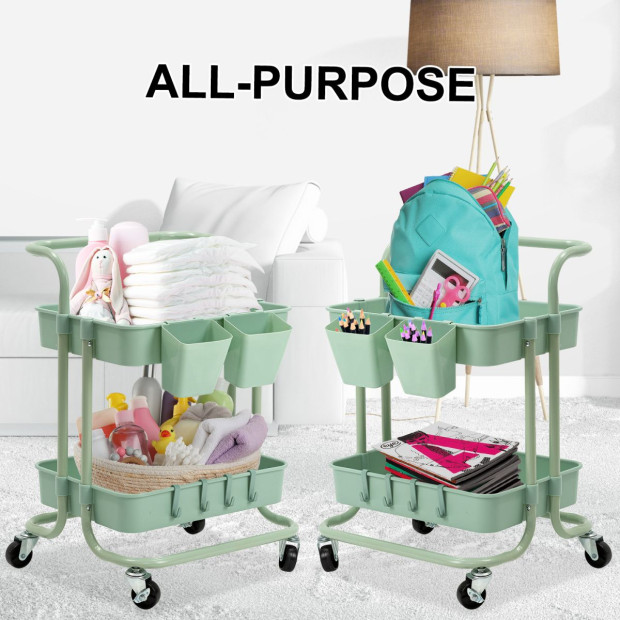 Kitchen Trolley Cart Storage 2 Tier - Green Image 4