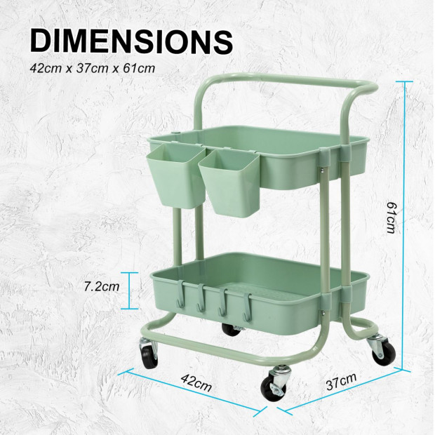 Kitchen Trolley Cart Storage 2 Tier - Green Image 8