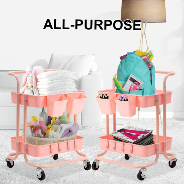 Kitchen Trolley Cart Storage 2 Tier - Pink Image 4