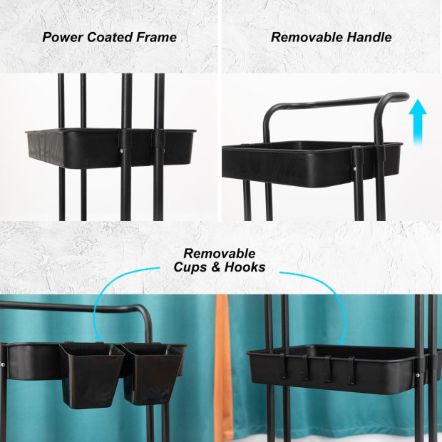 Kiychen Trolley Cart Storage 3 Tier - Black Image 2