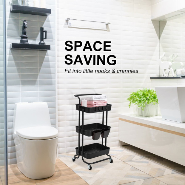 Kiychen Trolley Cart Storage 3 Tier - Black Image 3