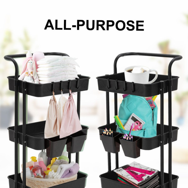 Kiychen Trolley Cart Storage 3 Tier - Black Image 4