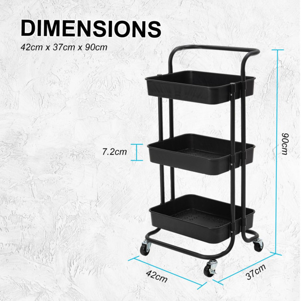 Kiychen Trolley Cart Storage 3 Tier - Black Image 8