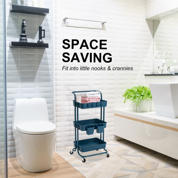 Kitchen Trolley Cart Storage 3 Tier - Blue Image 3