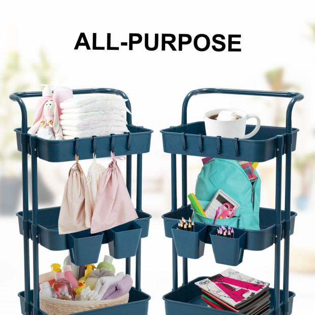 Kitchen Trolley Cart Storage 3 Tier - Blue Image 4