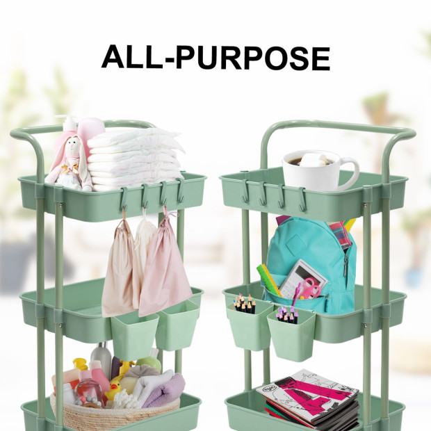 Kitchen Trolley Cart Storage 3 Tier - Green Image 4