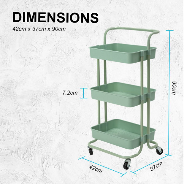 Kitchen Trolley Cart Storage 3 Tier - Green Image 8