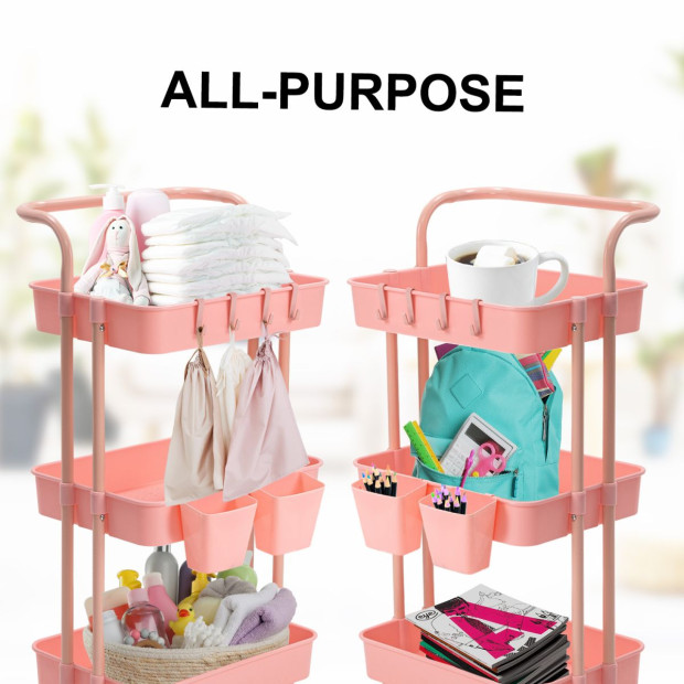 Kitchen Trolley Cart Storage 3 Tier - Pink Image 4