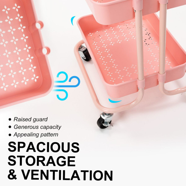 Kitchen Trolley Cart Storage 3 Tier - Pink Image 6