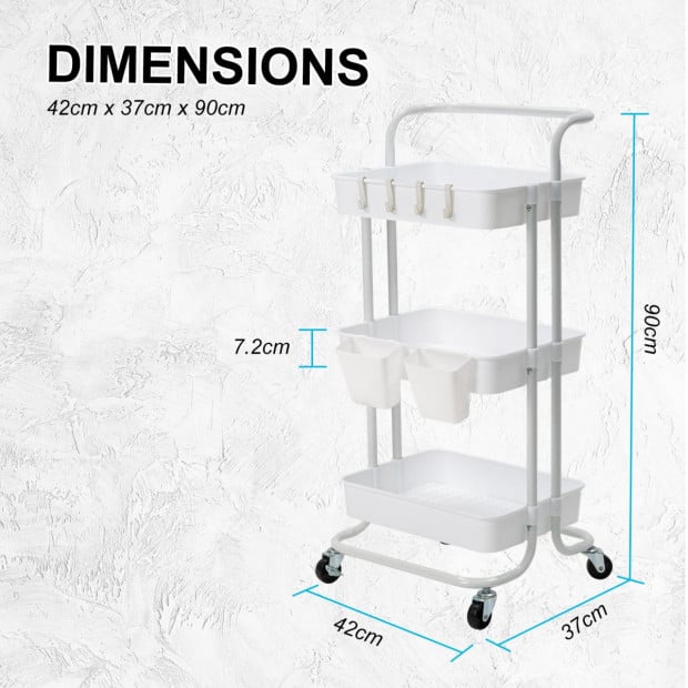 Kitchcen Trolley Cart Storage 3 Tier - White Image 8