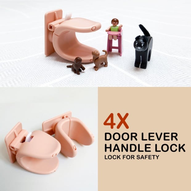 4x Door Lever Handle Lock - Pink Image 2