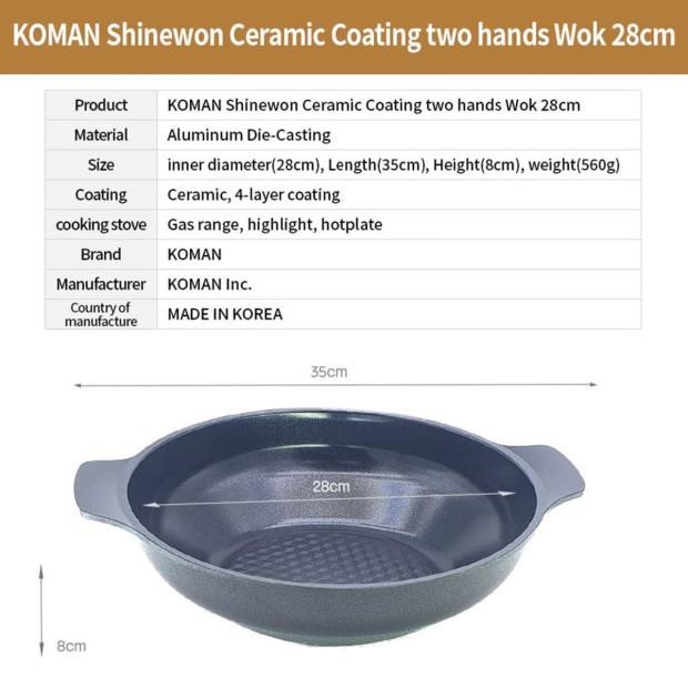 Koman 28cm Two Hands Wok - Black Image 11