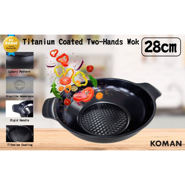 Koman 28cm Two Hands Wok - Black Image 2