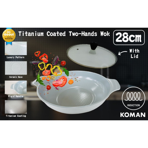 Koman 28cm Two Hands Ih Wok Glass Lid - Grey Image 2