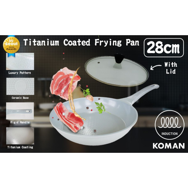 Koman 28cm Ih Frying Pan + Glass Lid - Grey Image 2