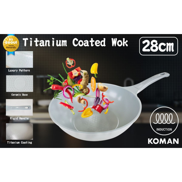 Koman Ceramic Coating 28cm IH Wok - Grey Image 2