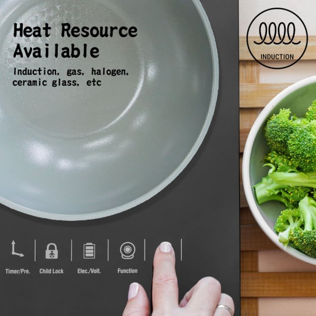 Koman 28cm IH Wok Ceramic Coating w/ Glass Lid - Grey Image 2