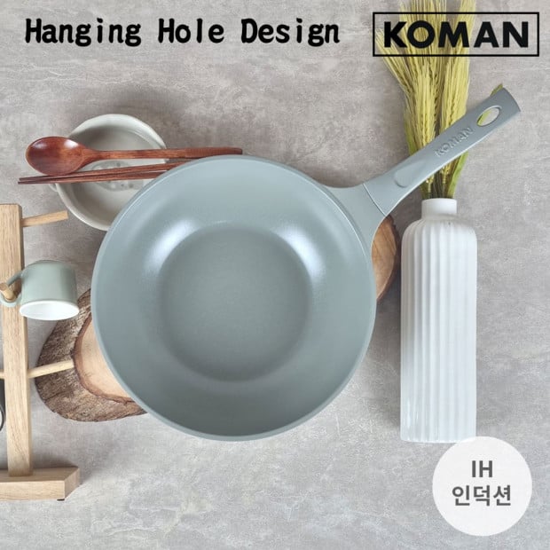 Koman 28cm IH Wok Ceramic Coating w/ Glass Lid - Grey Image 3
