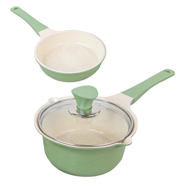 16cm Sauce Pot And Stone Frypan With A Lid - Olive
