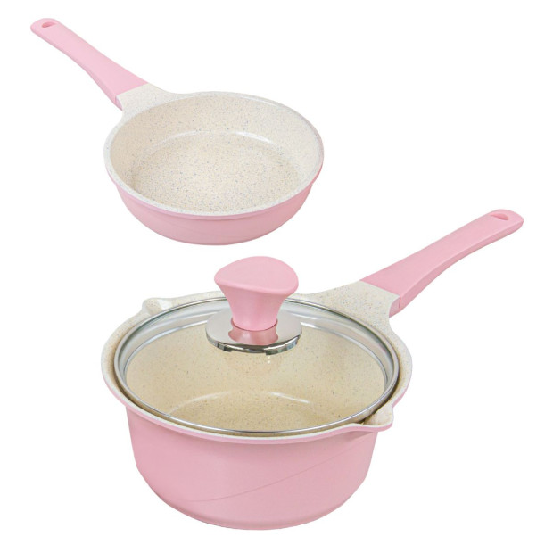 16cm Sauce Pot And Stone Frypan With A Lid - Pink