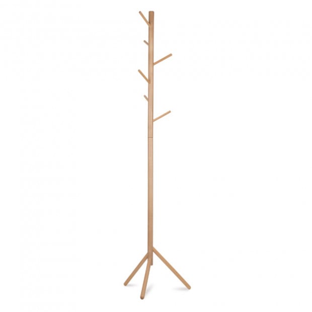 Wooden Clothes Stand with 6 Hooks - Beige Image 1