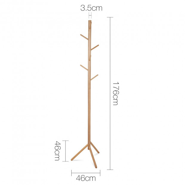 Wooden Clothes Stand with 6 Hooks - Beige Image 1