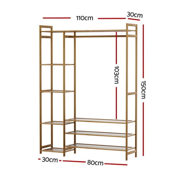 Clothes Rack Coat Stand 8 Shelves Bamboo Image 2