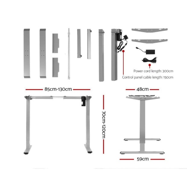 Motorised Height Adjustable Standing Desk Sit Stand Frame Only Grey Image 2