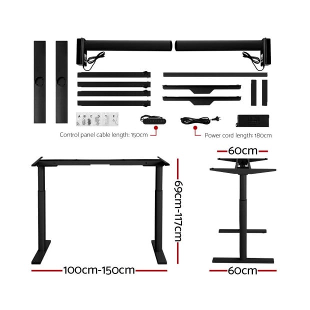 Electric Standing Desk Height Adjustable Sit Stand Desks Black 140cm Image 2