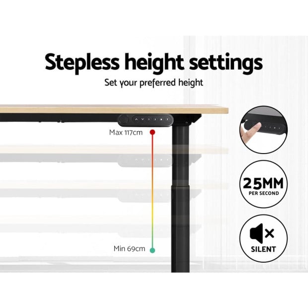 Electric Standing Desk Height Adjustable Sit Stand Black Oak 140cm Image 5