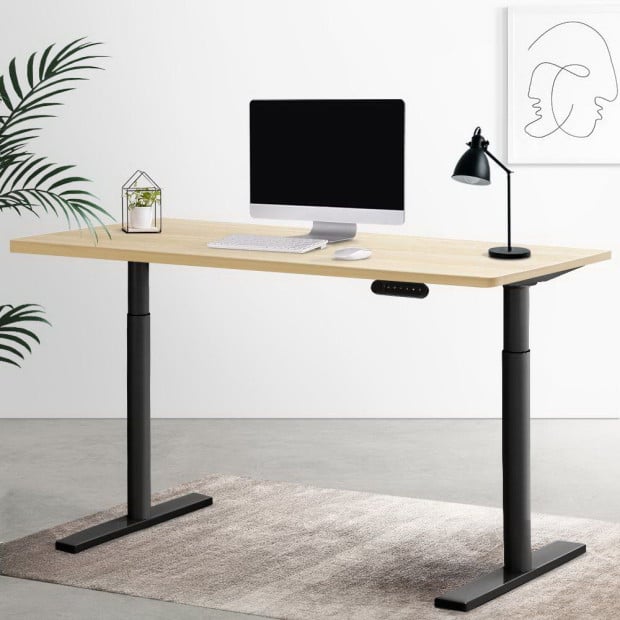 Electric Standing Desk Height Adjustable Sit Stand Black Oak 140cm Image 8