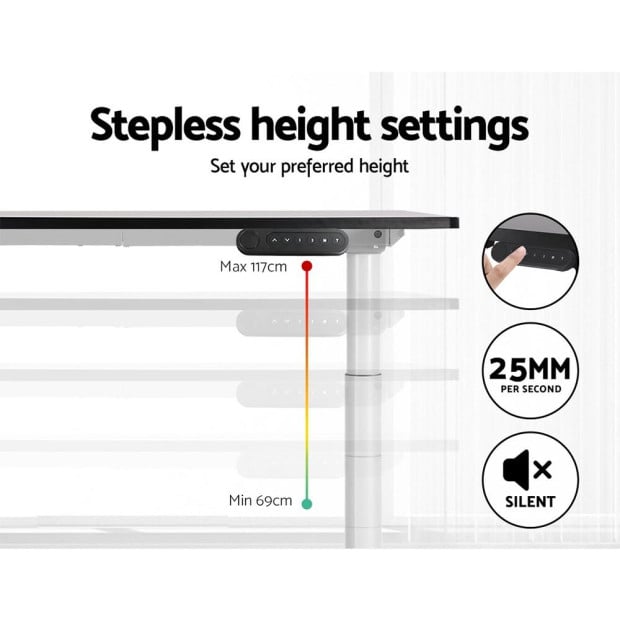 Electric Standing Desk Adjustable Sit Stand Desks White Black 140cm Image 5