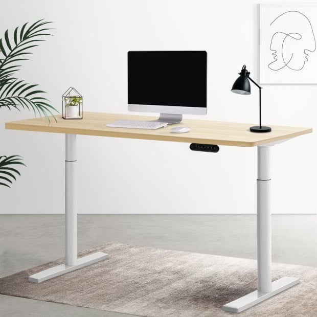 Electric Standing Desk Height Adjustable Sit Stand White Oak 140cm Image 8