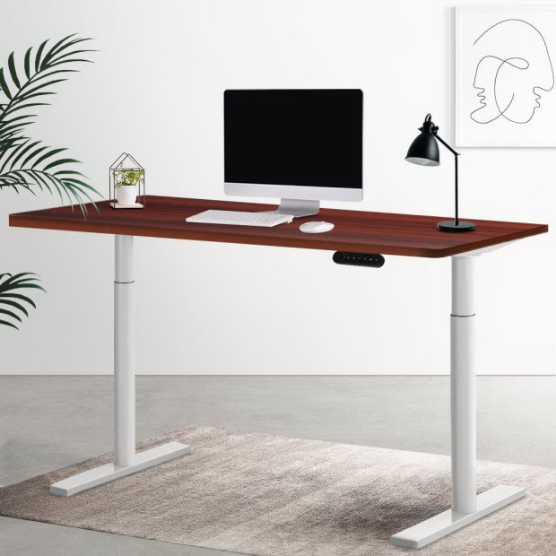 Electric Standing Desk Adjustable Sit Stand White Walnut 140cm Image 8