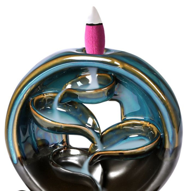 Incense Burner Rounded Waterfall Smoke Backflow Ceramic Cone Holder + 198 Cones Image 6