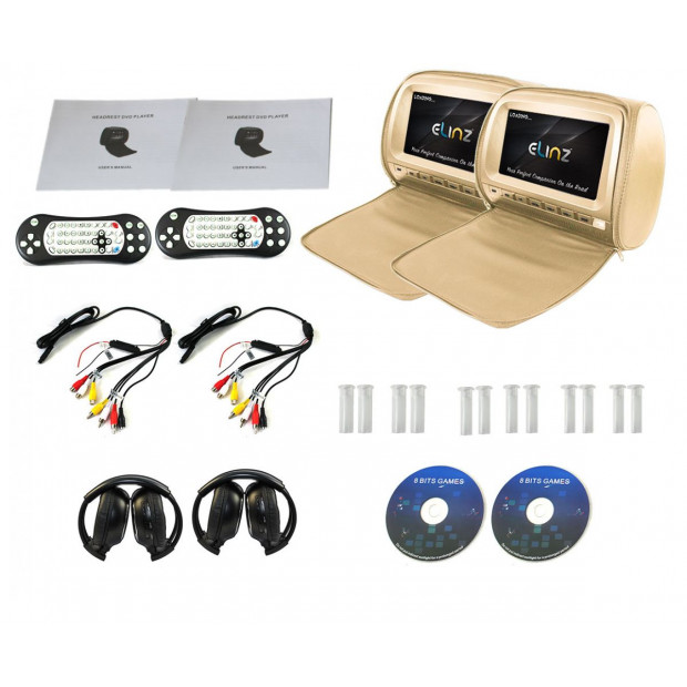 Elinz 2x 9 Touch Screen Car Headrest DVD Player Monitor Pillow Beige Image 4