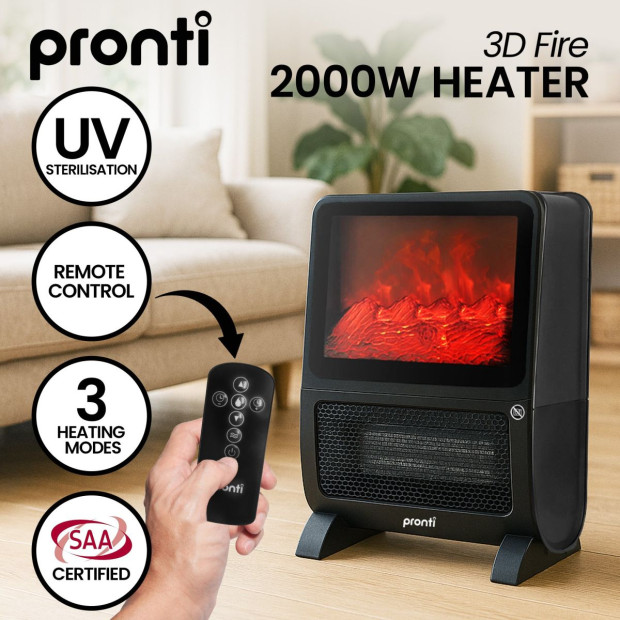 Pronti 3D Fire PTC Remote Controlled Heater - 2000W