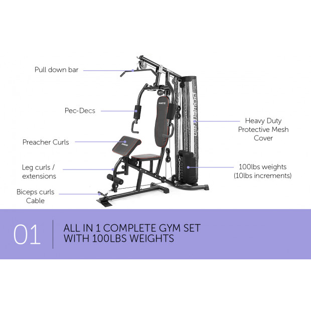 Powertrain Multi Station Home Gym with 45kg Weights & Preacher Curl Pad Image 3